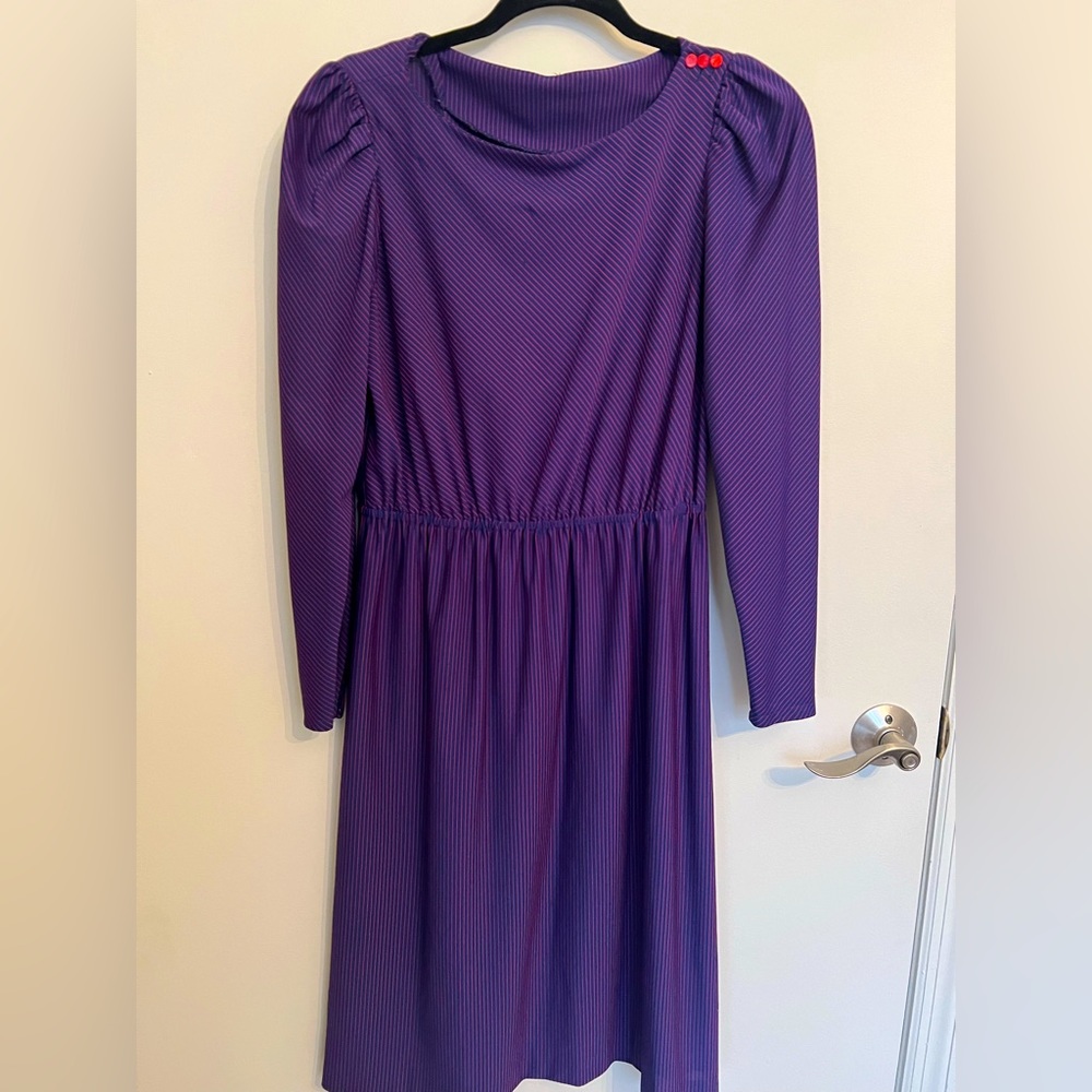 1980s Vintage Puff Shoulder Pinstripe Dress M/L